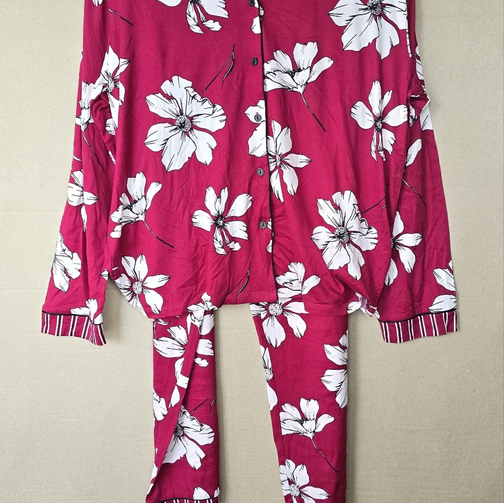 Nwt Flora Nikrooz Long Sleeve Notch Collar PJ Set 2 piece - Picture 3 of 11